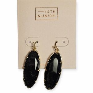 14th & Union Black Stone Drop Earrings Gold Tone 1.75” NWT